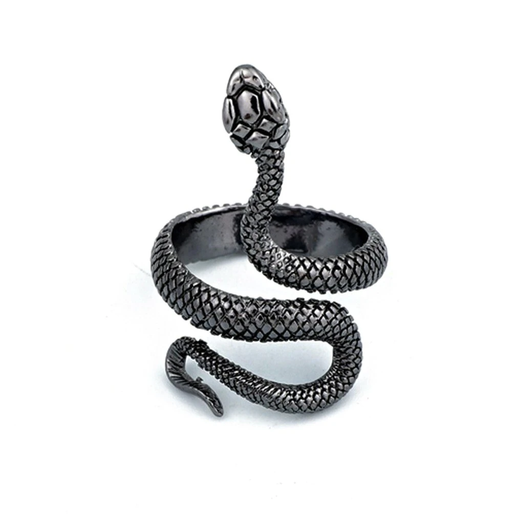 European And American Vintage Silver-Plated Paint Snake Ring Men And Women Universal Ring Adjustable Ring Jewelry