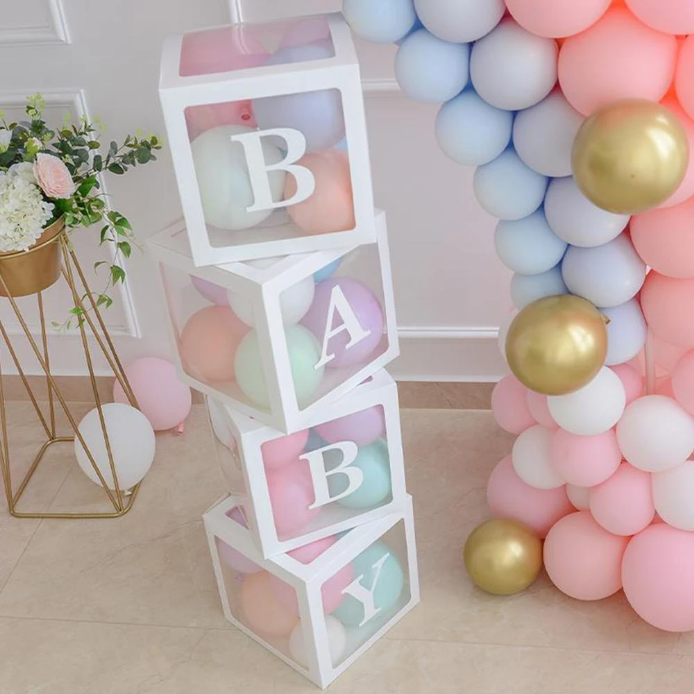 Transparent Kids Name Box 1st Birthday Party Supplies Boy Girl Disposable Tableware Happy Birthday Party Decor Kids Baby Shower