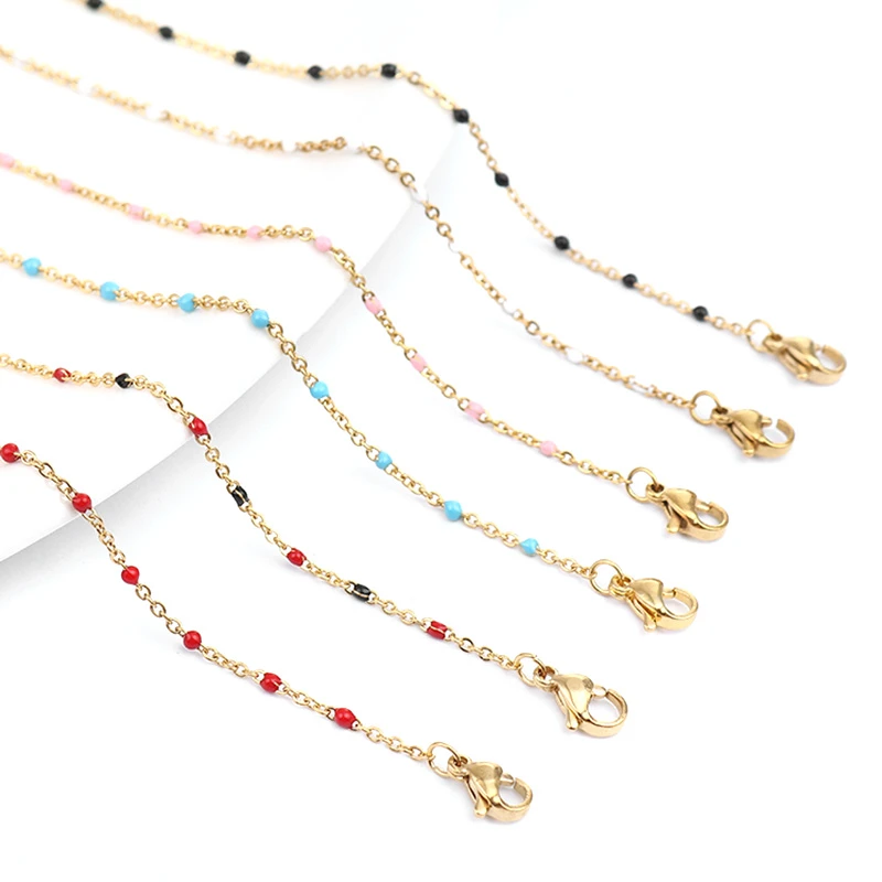 1 PC Fashion Stainless Steel Link Cable Chain Necklace For Women Men Jewelry Gold Multicolor Enamel Necklaces Gifts Wholesale