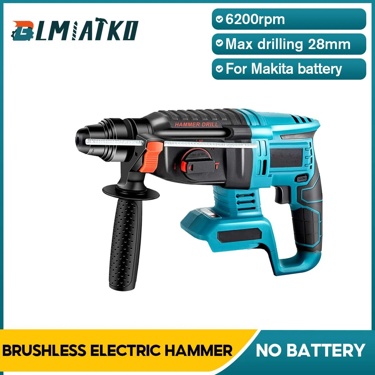 18V Rechargeable Brushless Cordless Rotary Hammer Drill Electric 4 Function Hammer Impact Drill Without Battery&Case High Power