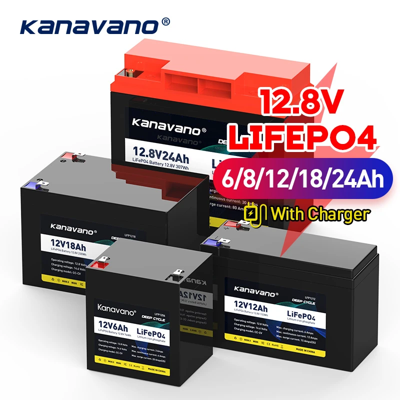 12V 6Ah 8Ah 12Ah 18Ah 24Ah Lifepo4 Battery Pack Deep Cycle Rechargeable Build-in Balancer BMS for Spare Fish Sonar Golf Cart