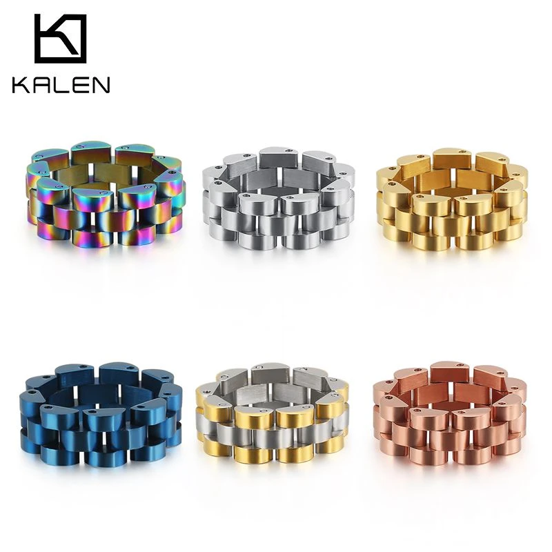 KALEN Rock Colorful Bike Chain Rings Men Women Size 6-10 Stainless Steel 8mm Chain Link Finger Rings Male Biker Cheap Jewelry