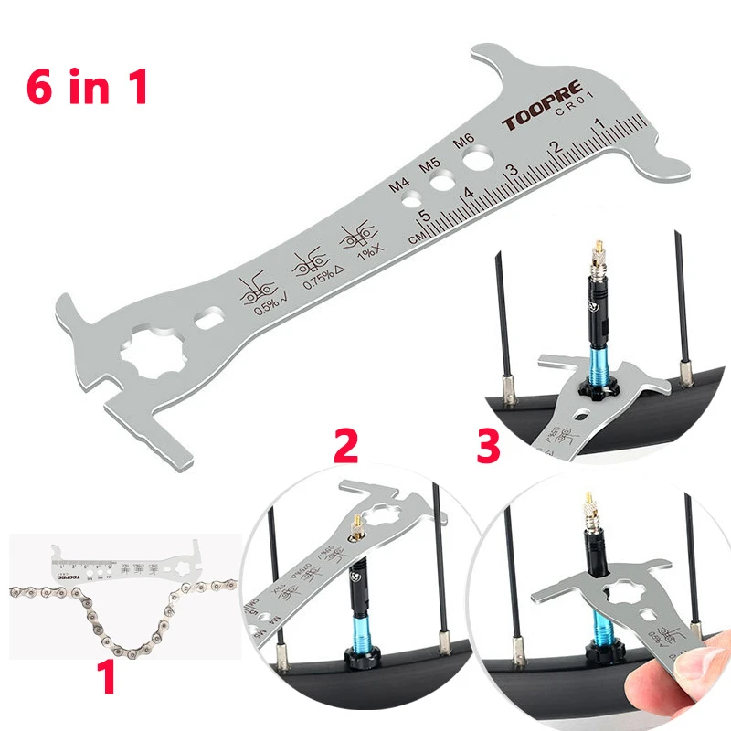 6 in 1 Bike Chain Checker for MTB road bike 8 9 10 11 12 Speed Bicycle Chain Checker Gauge Tool presta valve tool