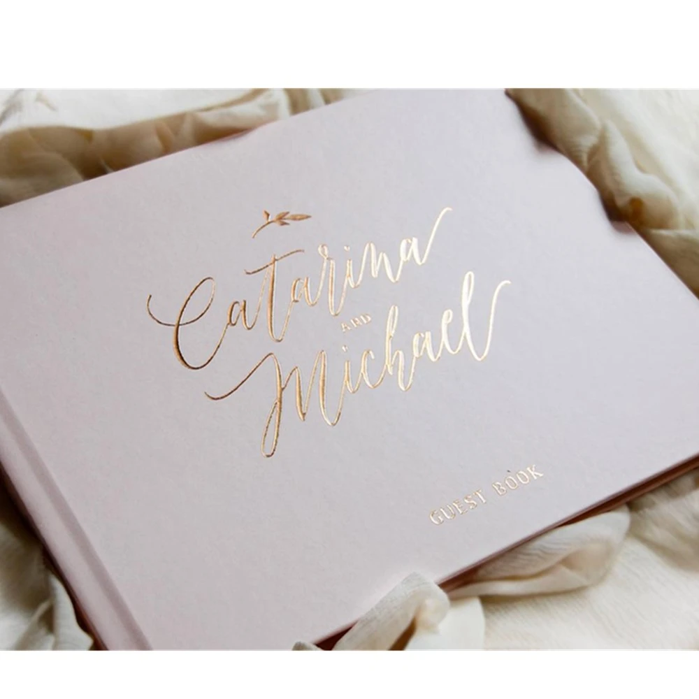 Personalized Wedding Guest Book Rose Gold Foil Engagement Keepsake Book Horizontal Custom Modern rose gold honeymoon photo book