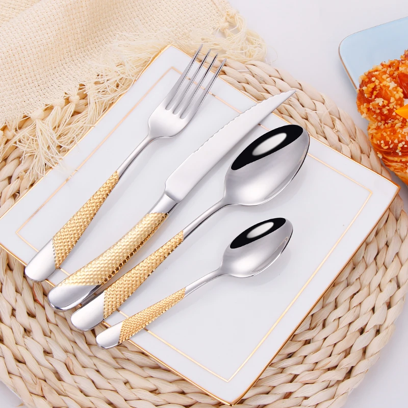 Luxury Utensil Gold Cutlery Sets 304 Stainless Steel Silverware Dinnerware Sets Mirror Dinner Forks Knives Spoons Tableware Set