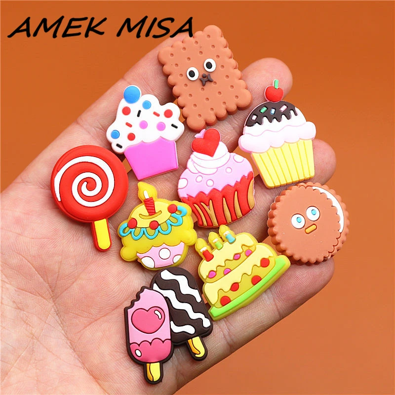 Single Sale 1pc Birthday Cake Shoe Charms Novel Ice Cream Shoe Accessories Biscuit Garden Shoe Decoration for croc jibz Kids U48