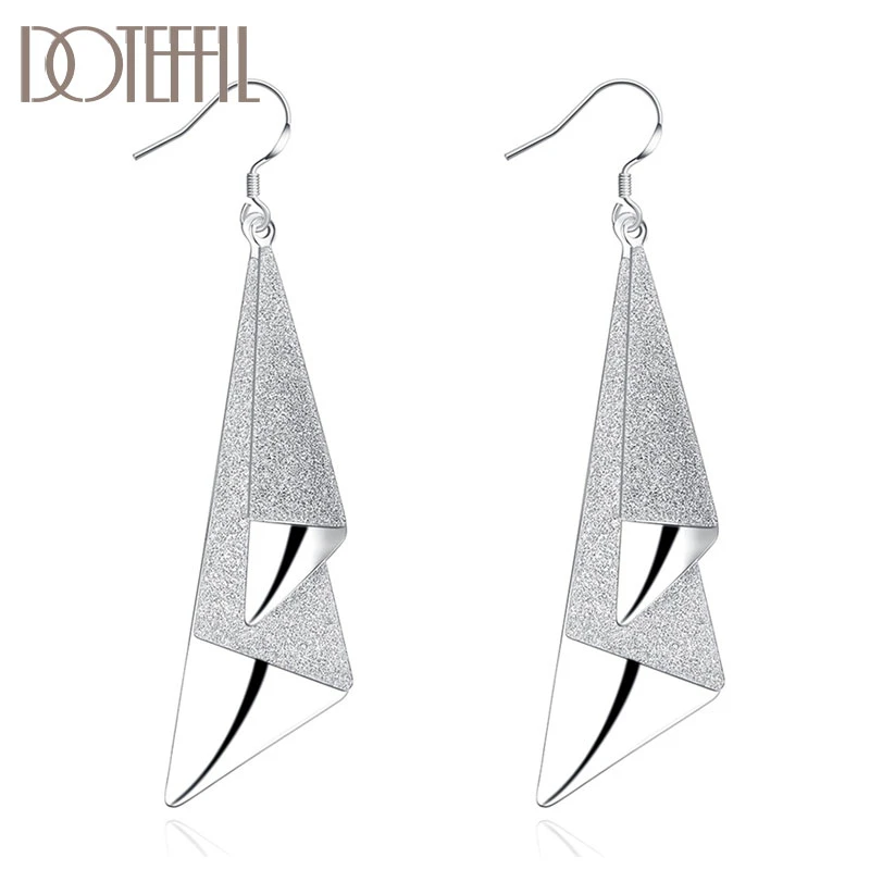 DOTEFFIL 925 Sterling Silver Frosted Long Geometric Drop Earrings Charm Women Jewelry Fashion Wedding Engagement Party Gift
