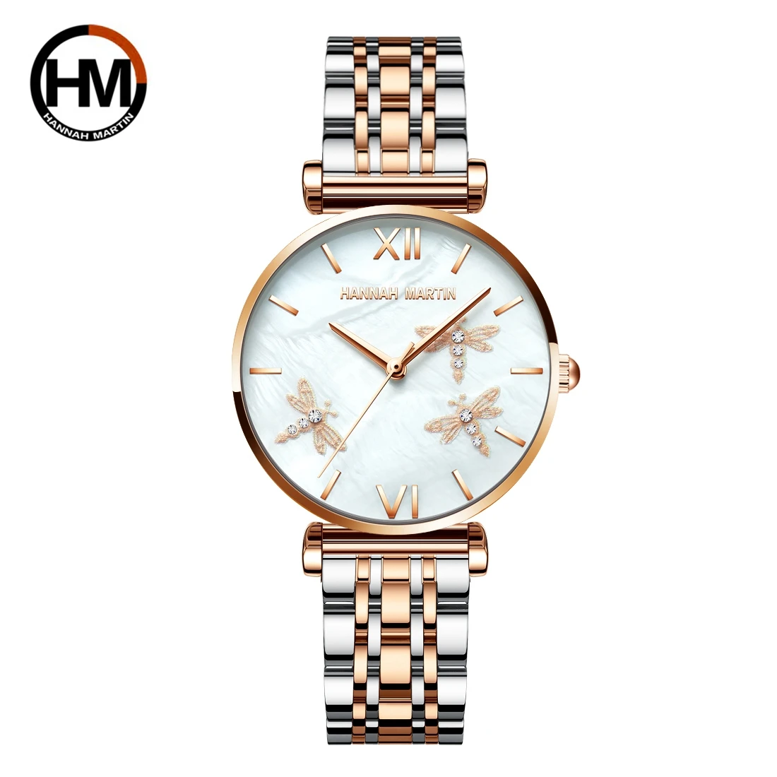 2021 New Design Japan Akoya Pearl Shell Dragonfly Ladies Luxury Diamonds Scallop Stainless Steel Watches For Women Drop Shipping