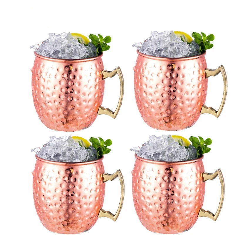 1/ 4 Pieces 550ml 18 Ounces Moscow Mule Mug Stainless Steel Hammered Copper Plated Beer Cup Coffee Cup Bar Drinkware