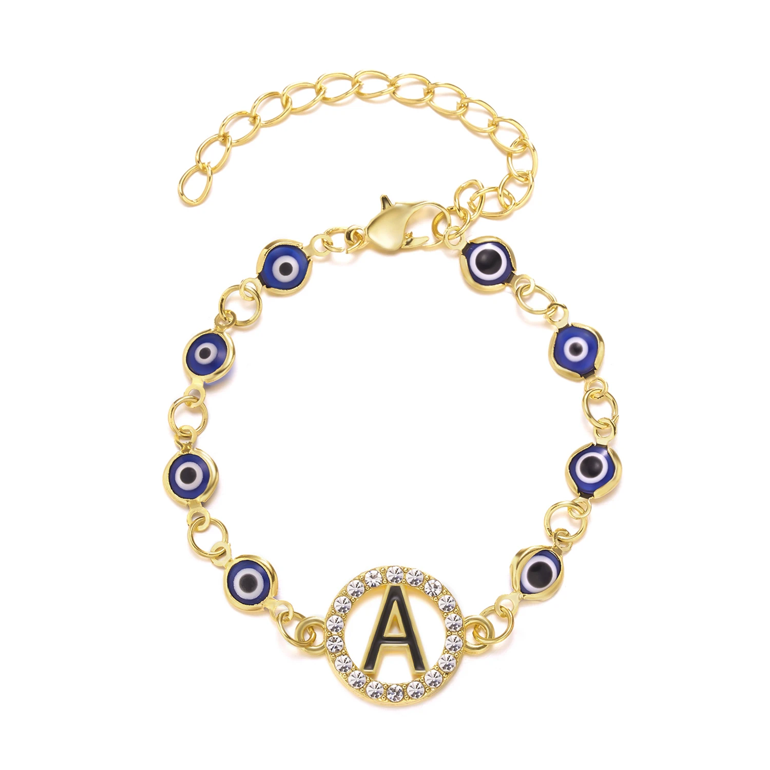 Turkish Lucky Evil Eye Bracelet Gold Color Bangle Rhinestone Blue Eyes Letter Bracelet For Women Men Couple Gothic Jewelry