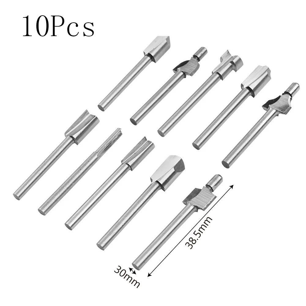 10pcs/set Bits Wood Cutter Milling Fits Dremel Rotary Tool Set Shank Carpentry Router Bits For Rotary Tools DIY