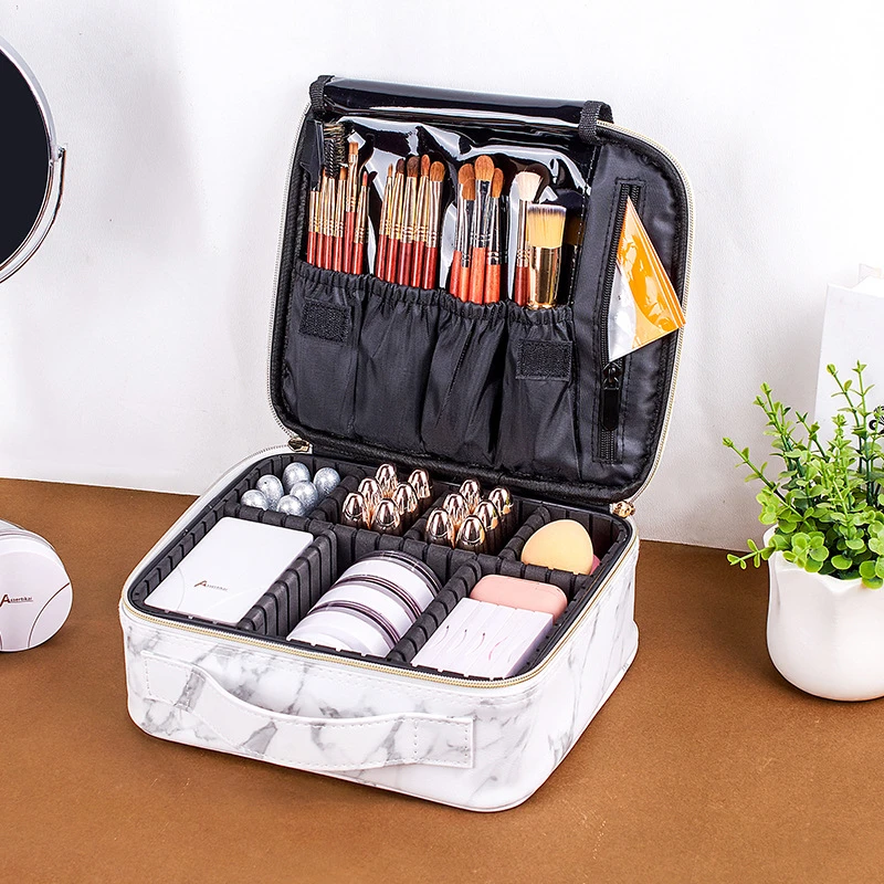 2020 New Marble Cosmetic Bag Partition Multi Functional Portable Travel Storage Makeup Case