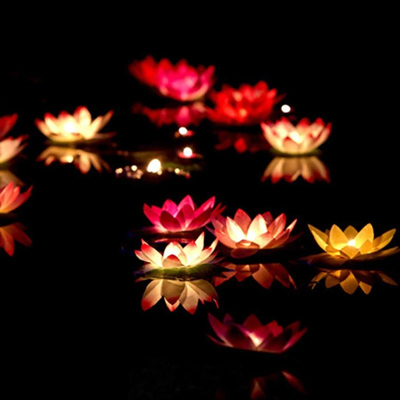 LED Wishing Light Lotus Water Latern Lamp Flower Pool Light Colorful Water Latern Candle Lamp for Wedding Party Festival Decor