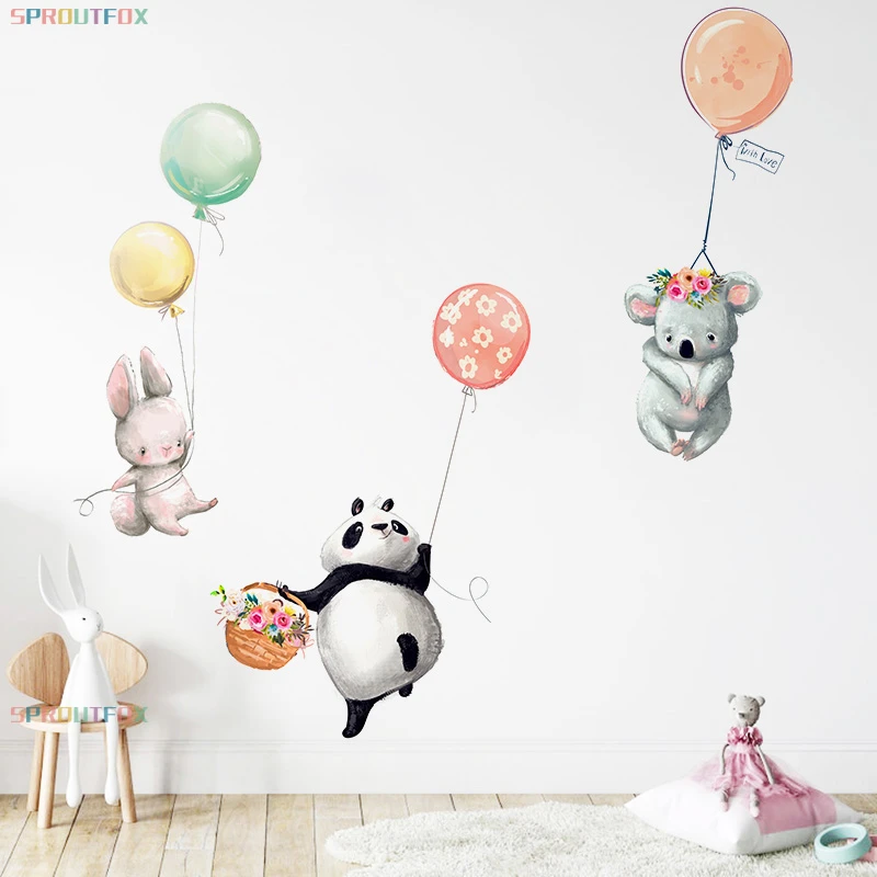 Vinyl Decorative Wall Stickers For Children Balloons Bunny Animal Wall Stickers For Kids Rooms Boys Girls