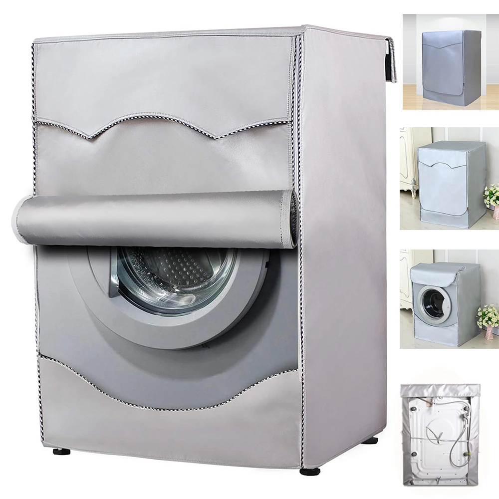 Washing Machine Cover Polyester Fibre Waterproof Front Load Laundry Dryer Cover Sunscreen Laundry Silver Coating Dustproof Cover