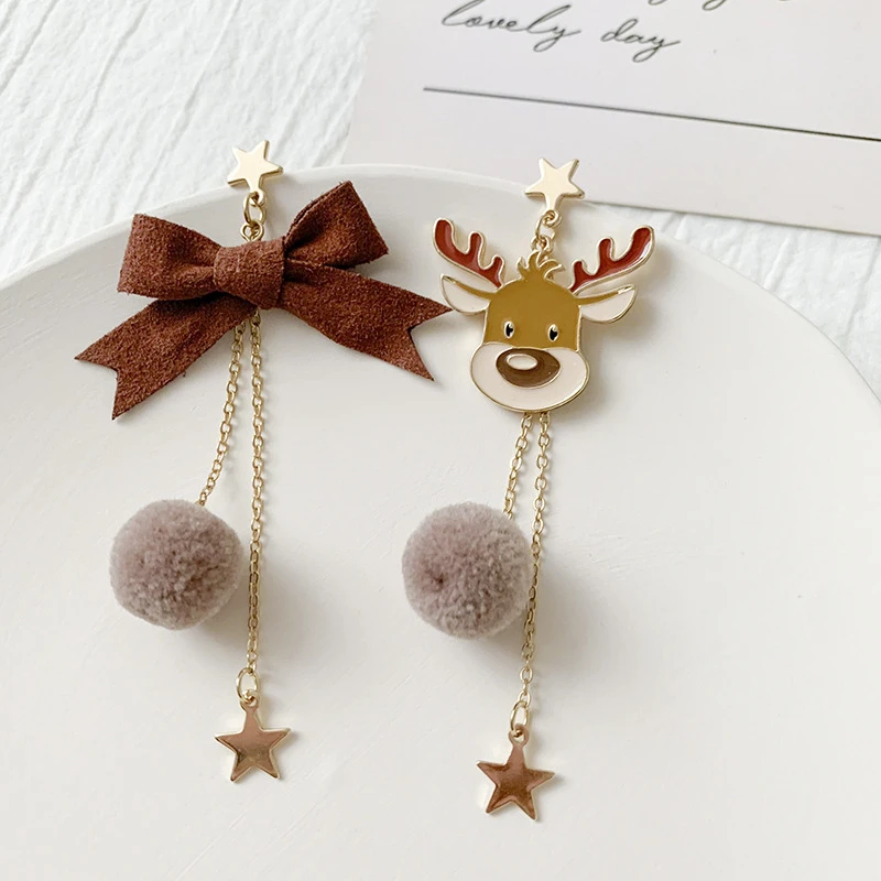 Cute Christmas Elk Dangle Earring For Women Butterfly Knot Star Pendant Drop Earring Fashion Xmas Jewelry Gift