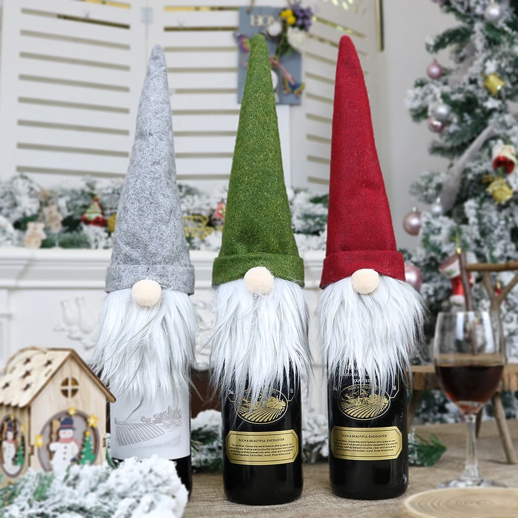 2021 Christmas Santa Claus Snowman Christmas Faceless Doll Wine Bottle Set Wine Bottle Cover Happy New Year Decor 2022 Navidad