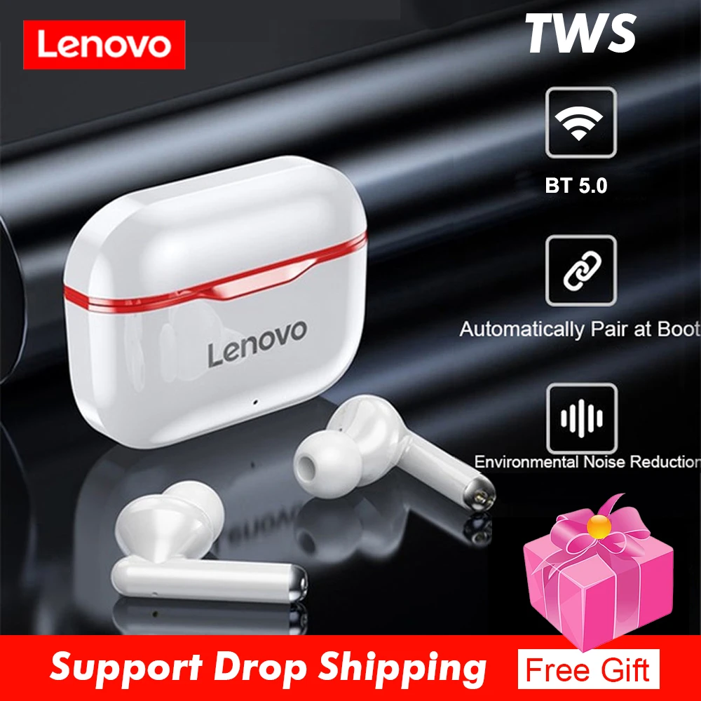 Lenovo LP1 TWS Earbuds Bluetooth 5.0 True Wireless Headphones Touch Control Sport Headset IPX4 Sweatproof Earphones with Mic