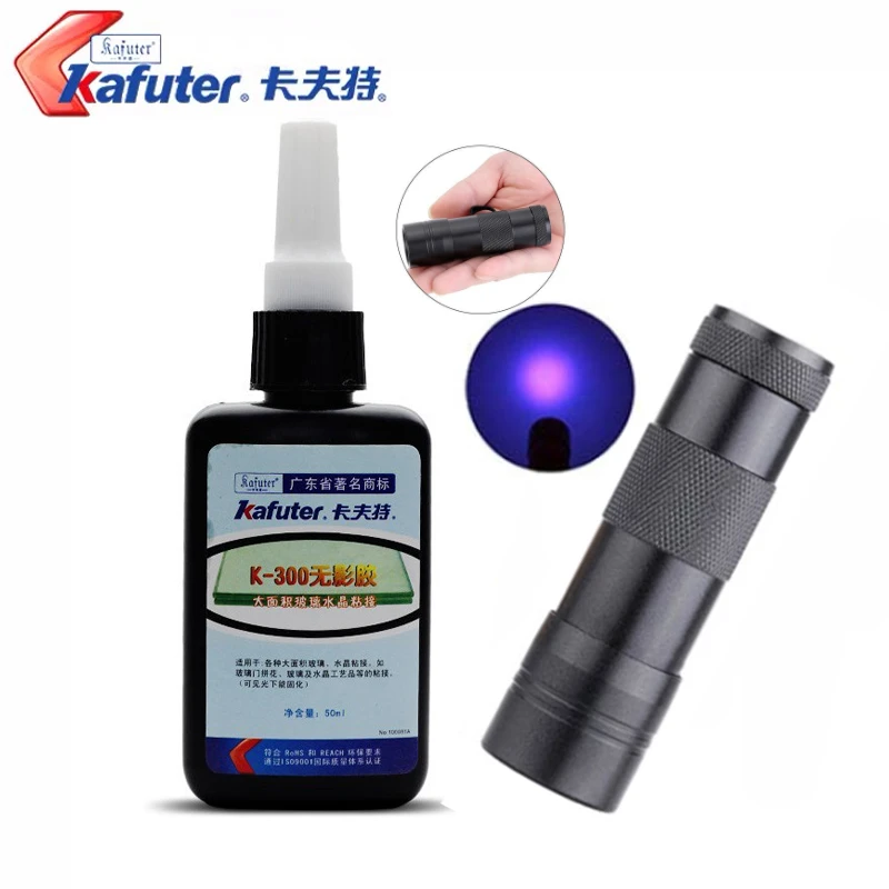 50ml Kafuter UV Glue UV Curing Adhesive K-300 Transparent Crystal and Glass Adhesive with UV Flashlight