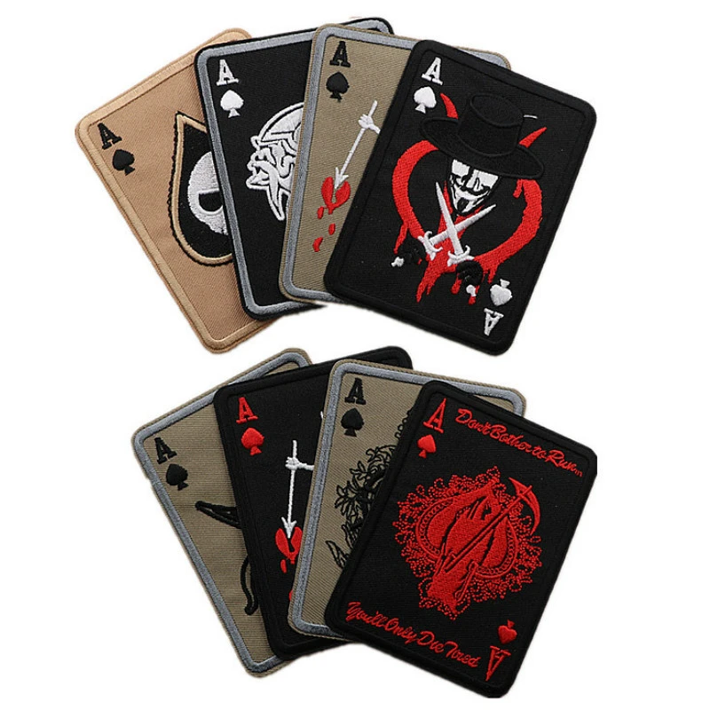 Death Card Poker Ace of Spades Patches Embroidery Punk Military Badges Tactical Patch For Clothing Bag Diy Accessories