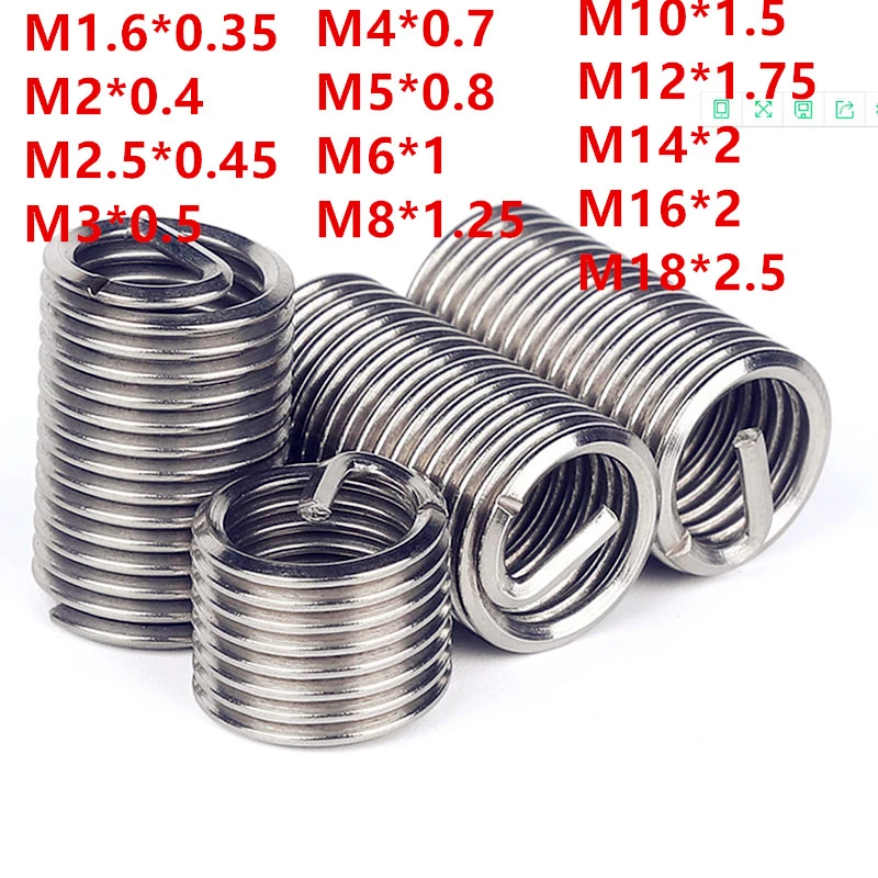 M1.6M2M2.5/M3/M4/M5/M6/M8-M24stainless steel 304 wire thread insert screw sleeve Bushing Helicoil Wire Thread Repair Inserts264