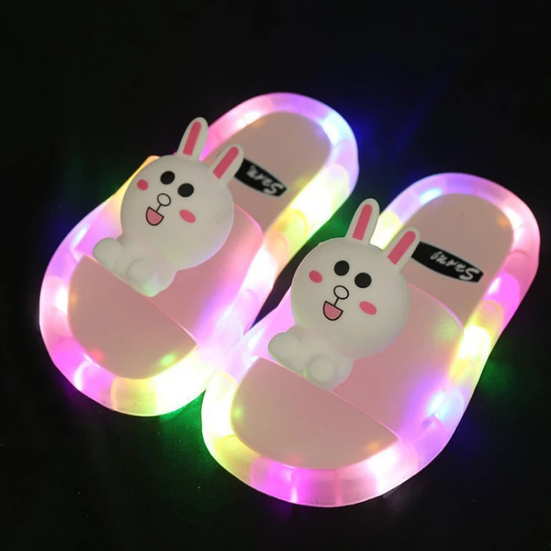 Luminous Children Slippers Led Light Shoes Kid Baby Non-slip Home Shoes Cute Cartoon Rabitt Duck Smile Pattern Soft PVC Footwear