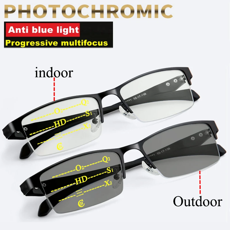 2021 Transition Photochromic Progressive Reading Glasses Men Multi-Focus Anti Blue Ray UV400 Women Computer Hyperopia Spectacles