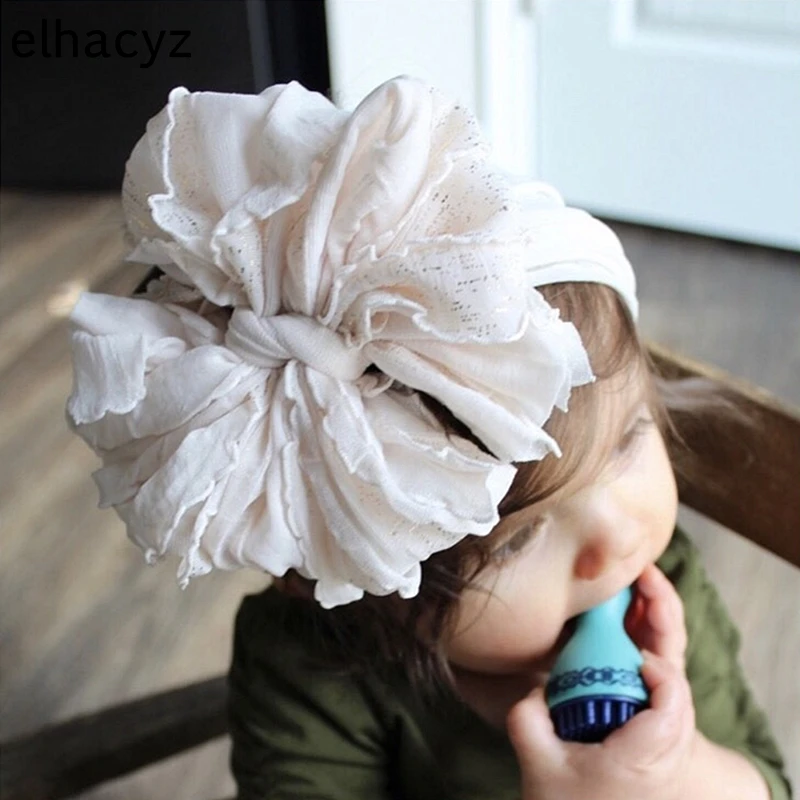 Oversize Lace Bow Baby Headband Wide Soft Flower Silk Hairband Girls Headwear Children Bow Knot Turban Newborn Infant Headwrap