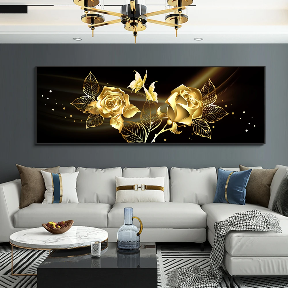 Modern Abstract Oil Painting on Canvas Posters and Prints Wall Art Painting Gold Flower Canvas Art Picture for Home Decoratioin