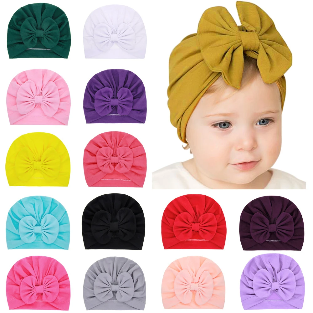 Children Print Baby Hat Kids Bow Cap Newborn Girls photography Props Spring Autumn Modis Beanie Turban Infant Props