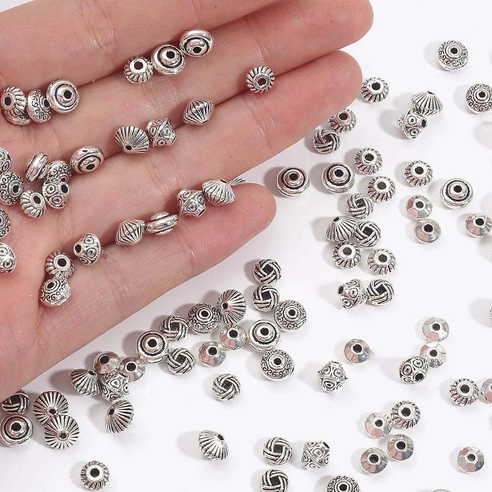 30/50pcs 6mm 7mm Antique Silver Color Tibetan Metal Beads Rondelle Spacer Beads For Jewelry Making DIY Charm Bracelets