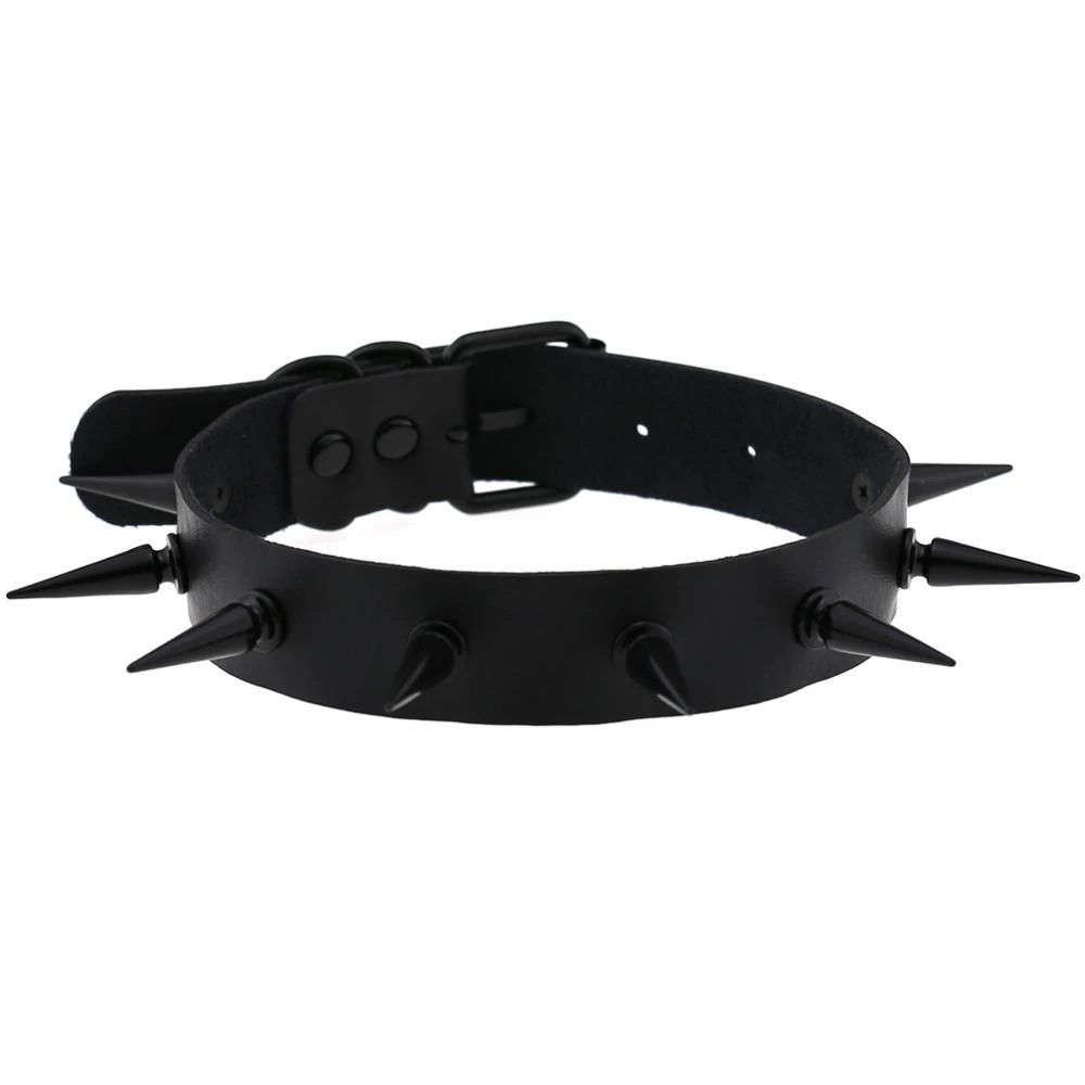 Black Spiked Choker Collar Vegan Leather witch jewelry witches cosplay Necklace goth chocker Gothic Accessories