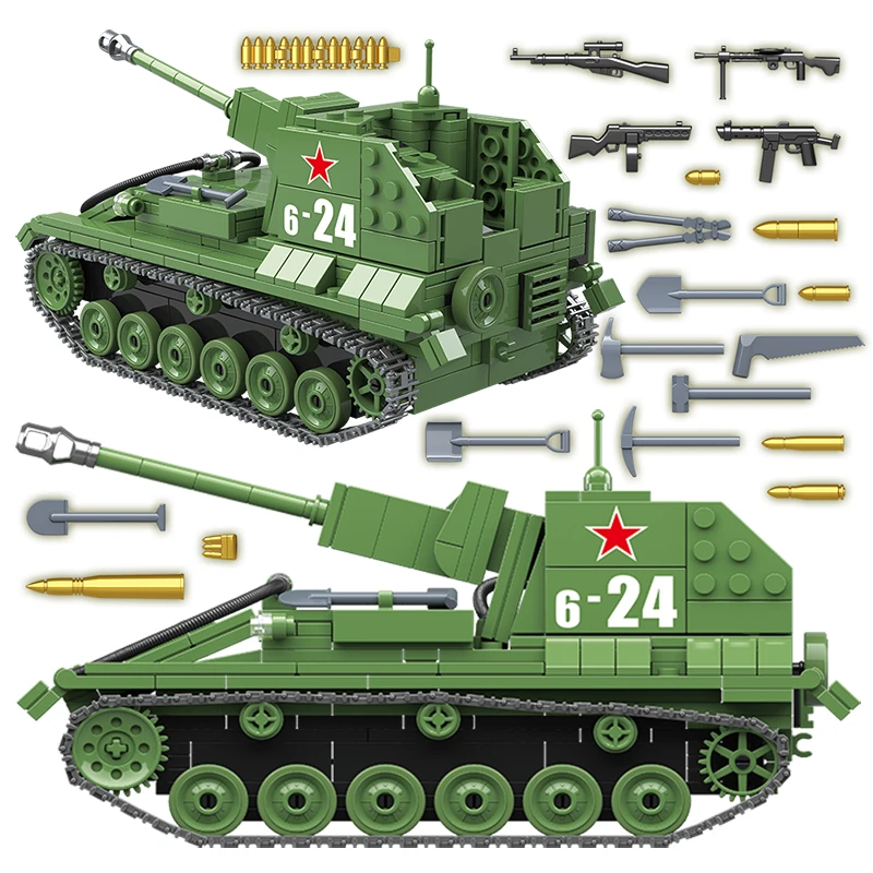 Military Tank Soviet Russia SU-76M BT7 Tanks Building Blocks City WW2 Soldier Police Army Bricks Children Toys Gifts for Boys