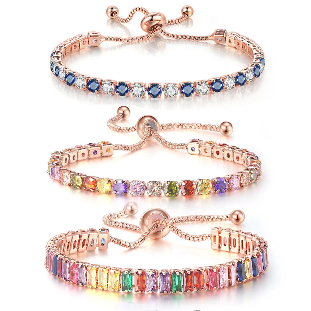 Multicolor Tennis Bracelet For Women Adjustable Jewellery Zircon Randomly Arranged Wedding Christmas Fashion Jewelry DZH043