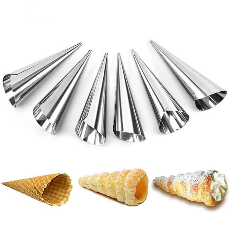 6Pcs/set Stainless Steel Spiral Croissants Molds Conical Tube Cone Roll Moulds Cream Horn Baking Pastry Tool Icing Piping Nozzle