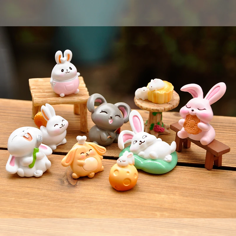 BAIUFOR Miniature Fairy Garden Anime Figures Cute Rabbits Micro Landscape diy Terrarium Accessories Figurines for Home Decor