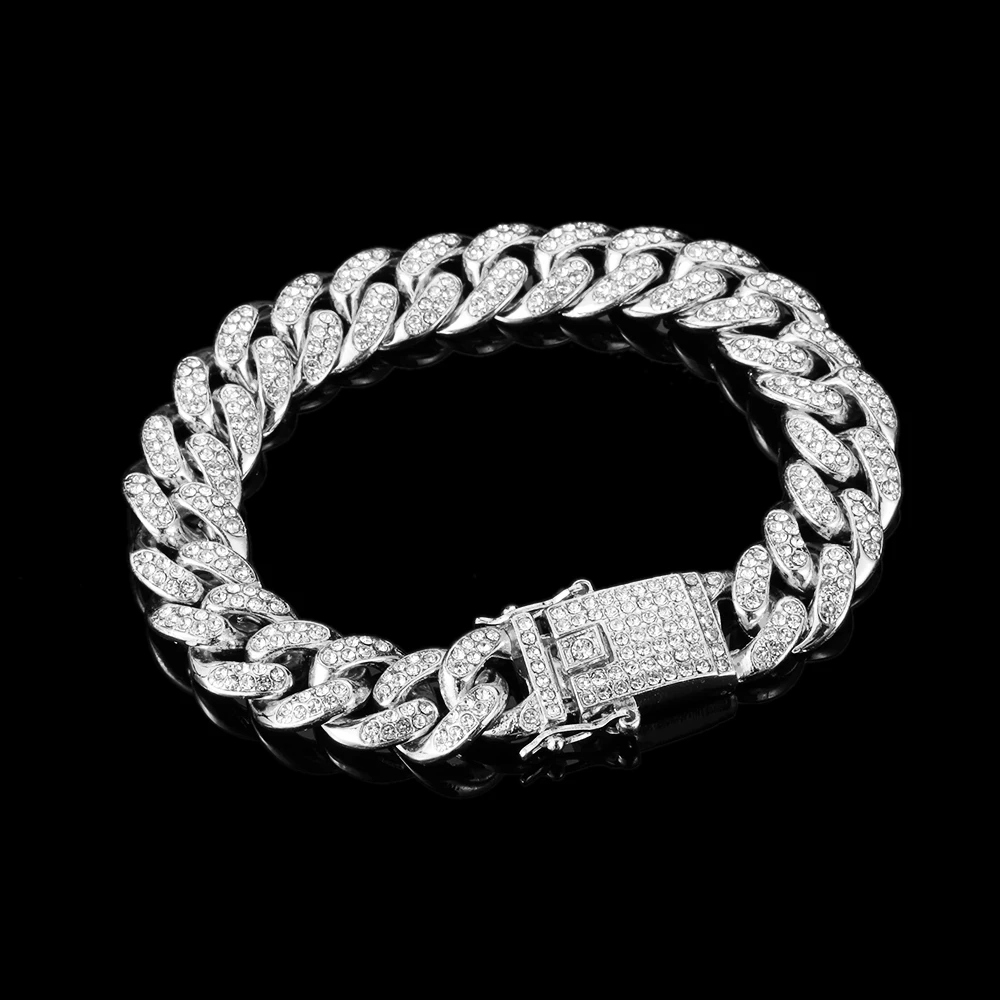 Luxury Fashion Rhinestone Bracelet Women Men Hiphop Cuban Link Bracelets Simple Design Gold Silver Color Jewelry Gifts