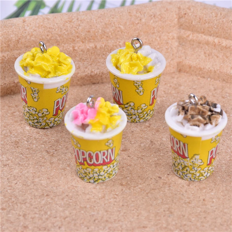 10pcs/pack 3D Popcorn Food Resin Charms Earring Keychain Necklace  Pendant Jewlery Findings Phone Case  DIY