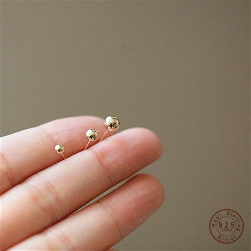 925 Sterling Silver Simple Spherical Stud Earrings Women Small Cute Student Jewelry Accessories Girlfriend Gifts