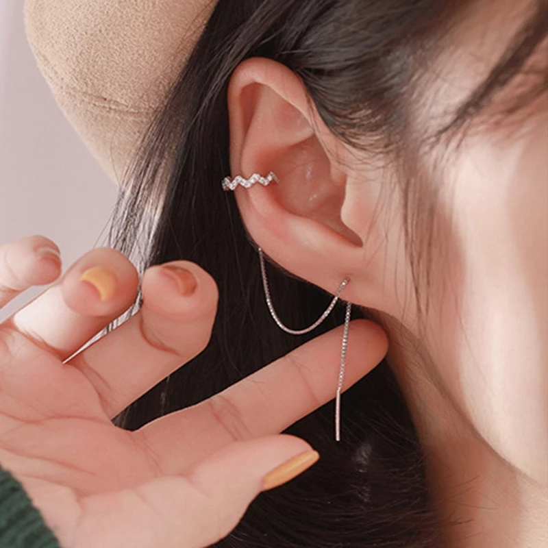 DW 1 PC Ear Clip Long Tassel Earrings for Women 2020 Zircon Ear Cuff Earring Ear Line Fashion Jewelry Gift