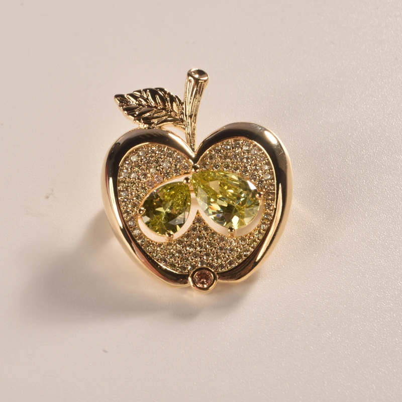 WEIMANJINGDIAN 2021 New Arrival High Quality CZ Cubic Zirconia Green Apple Brooch Pins for Women Girls Deco Jewelry Gifts