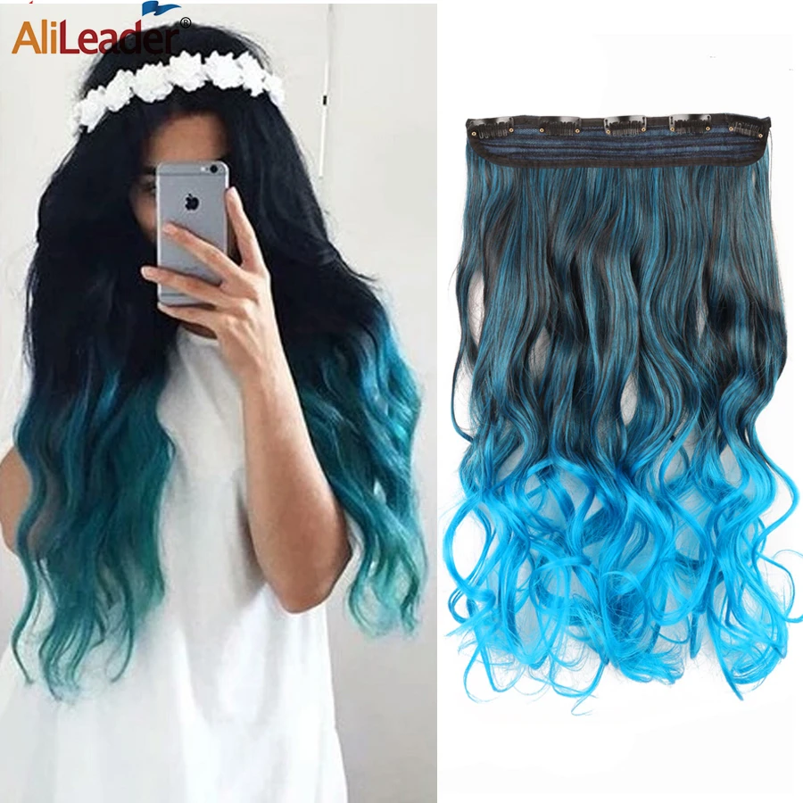 Alileader Limited 5Clips In Hair Extension Natural Clip In Hair Extension Synthetic Hairpiece Wave Ombre Hairpiece 5Clips On