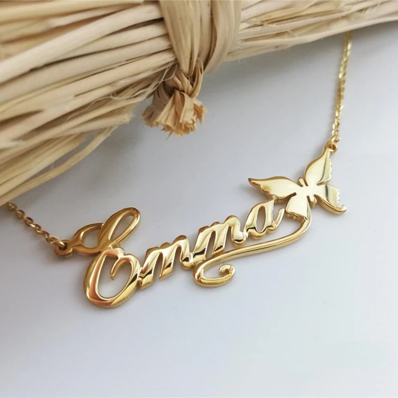 Personalized Butterfly Name Necklace Women Girl Favorite Jewelry Custom Ribbon Nameplate Choker Necklace Best Gifts
