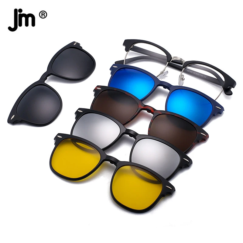 5PCS Magnetic Polarized Clip On Sunglasses Women Men Plastic Frame for Night Driving Sunglasses UV400