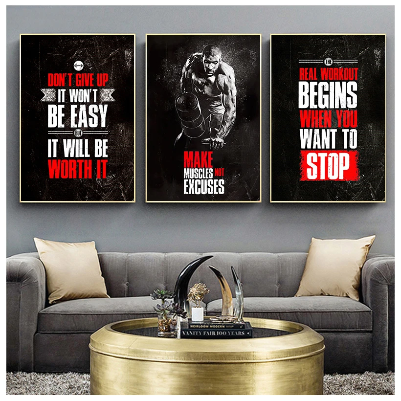 Muscle Bodybuilding Fitness Motivational Quotes Art Canvas Painting Poster Wall Picture Print for Home Gym Office Decor