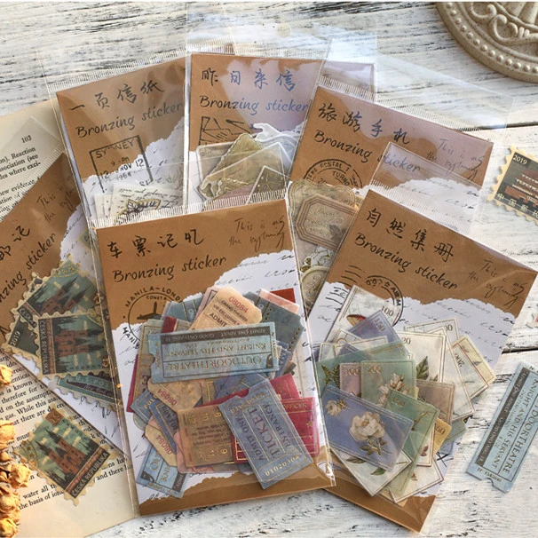 40pcs/pack Museum Series Decorative Stickers Scrapbooking Stick Label Diary Album Stationery Retro Stamp Plant Sticker