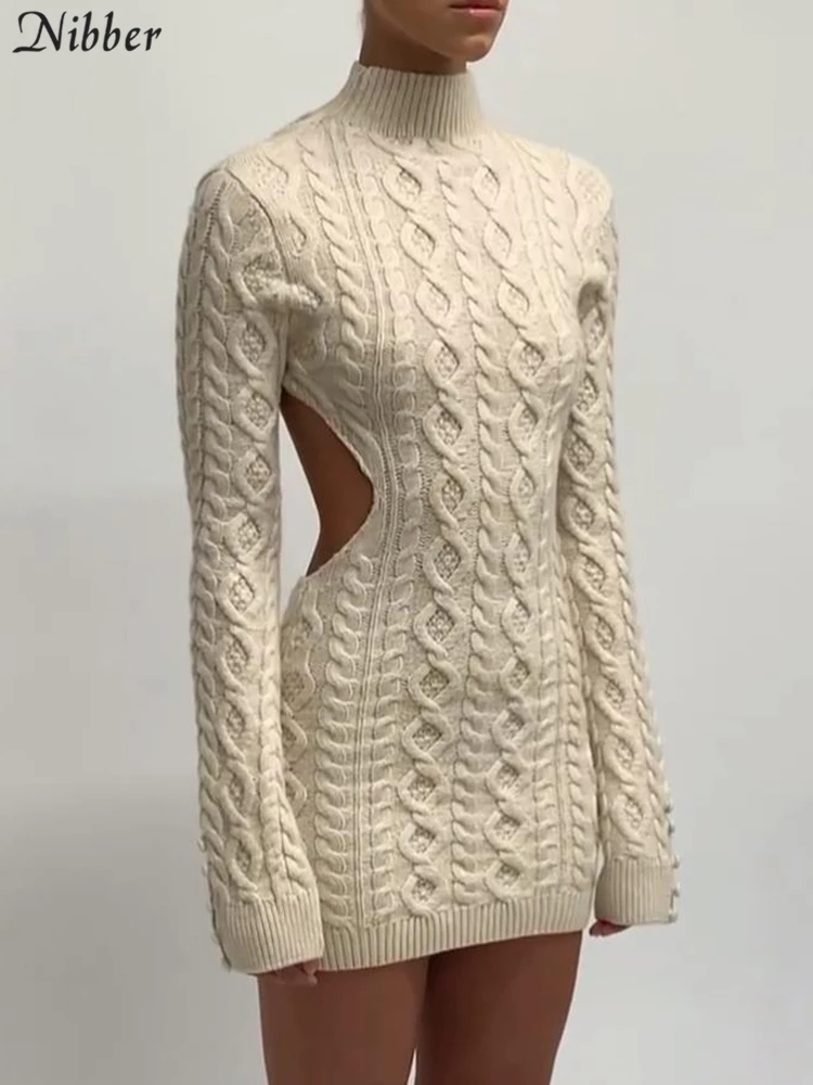 Nibber Autumn Mini Knit Dress For Women Clothing Basic Sexy Backless Wool Dress Fall winter Luxurious Christmas Wear 2021 Outfit