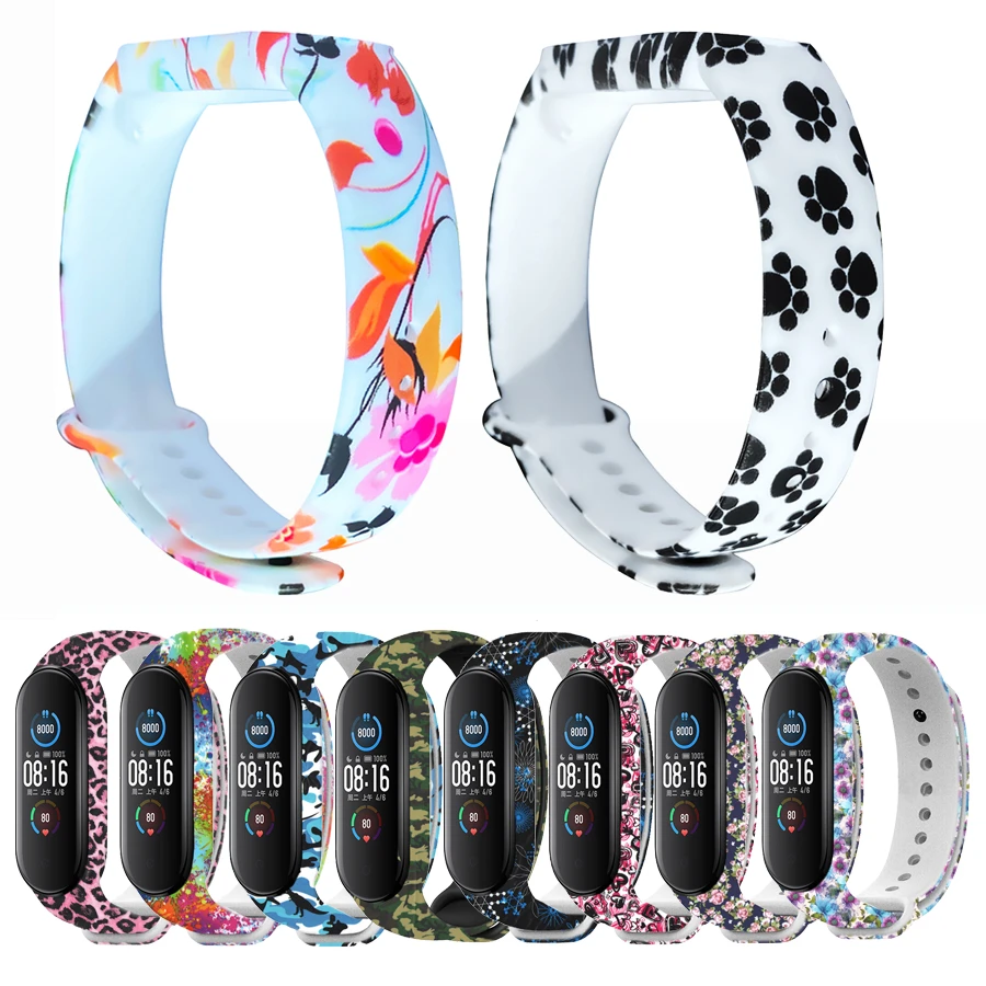 Painted Bracelet For Xiaomi Mi Band 5 6 Sport Strap Watch Silicone Wrist Strap For Xiaomi Mi Band 5 Bracelet For Miband 6 Strap