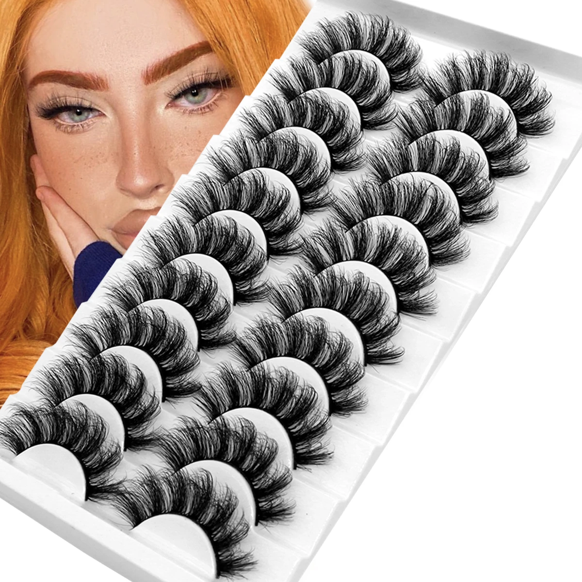 GROINNEYA Lashes 5/10 Pairs 3D Faux Mink Lashes Fluffy Soft Wispy Volume Natural long False Eyelashes Reusable Eyelashs Makeup