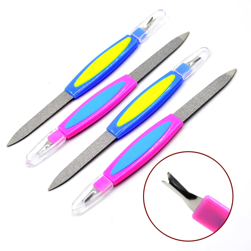 Multi-functional Stainless Steel Nail File Buffer Double Side Grinding Rod Manicure Pedicure Scrub Nails Art Cuticle Pusher Tool